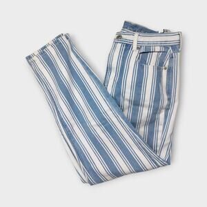 Womens American Eagle Mom Jean Blue White Striped Love Is Love Jeans Size 6